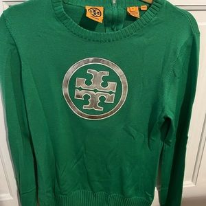 Tory Burch long sleeve green wool logo sweater medium